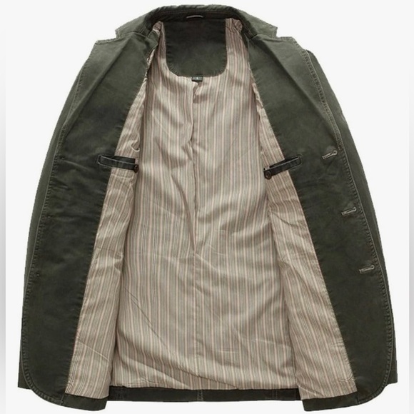 BNWT! CHOUYATOU, Men's Casual 3 Button Stripe Lined Cotton Twill Suit Jacket, 😻💚 - Picture 3 of 8